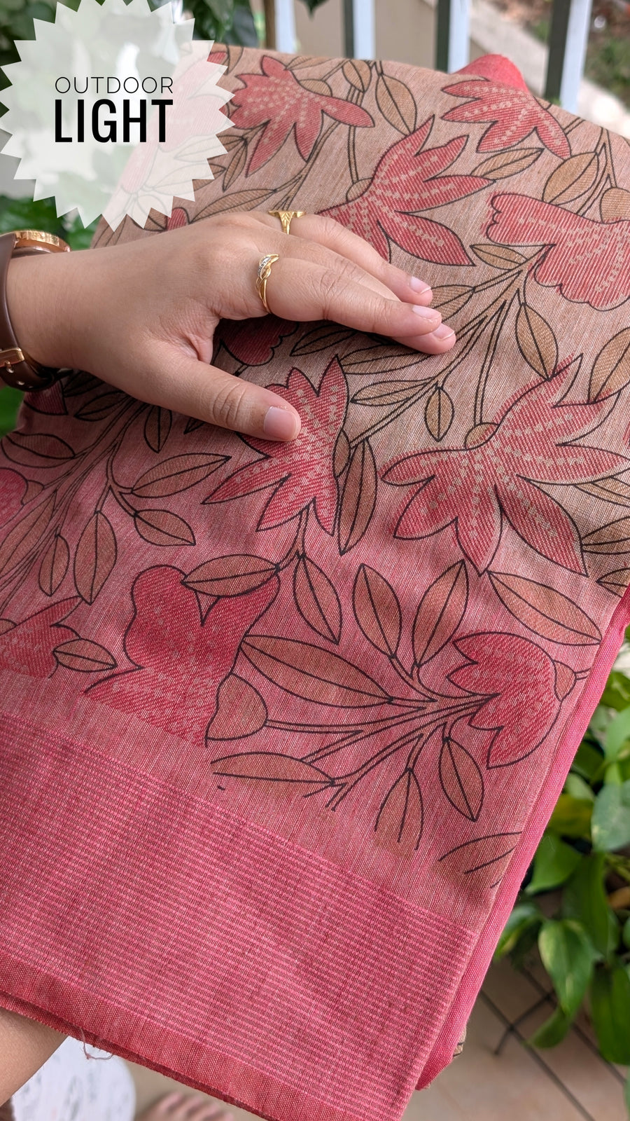 Pink Floral Bamboo Silk Saree