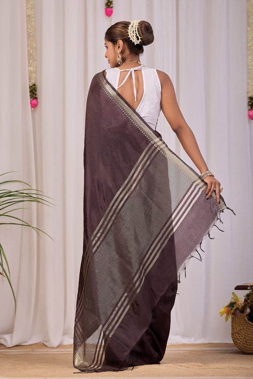Bhumi Coffee Brown Banana Silk Saree — back view