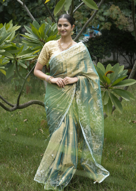 Forest Green Tissue Saree