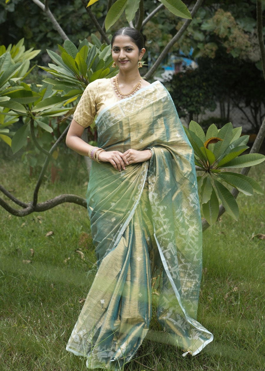 Forest Green Tissue Saree
