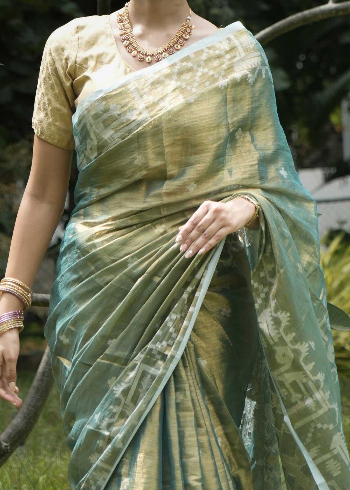 Forest Green Tissue Saree