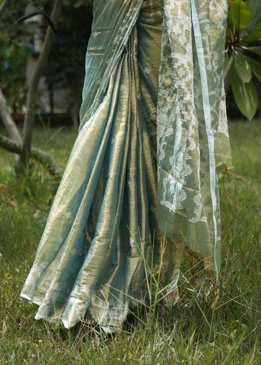 Forest Green Tissue Saree