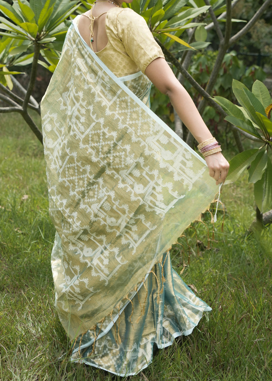 Forest Green Tissue Saree