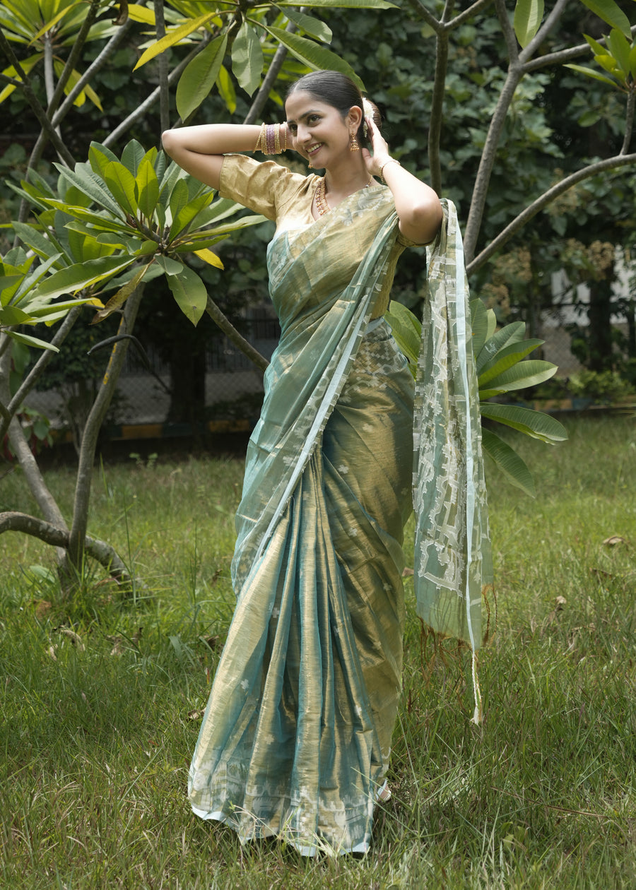 Forest Green Tissue Saree