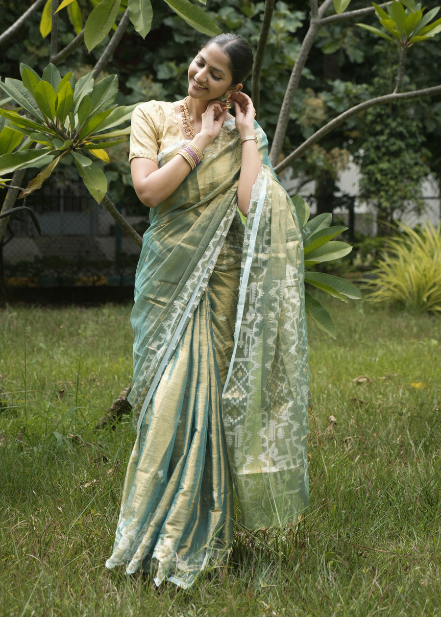 Forest Green Tissue Saree