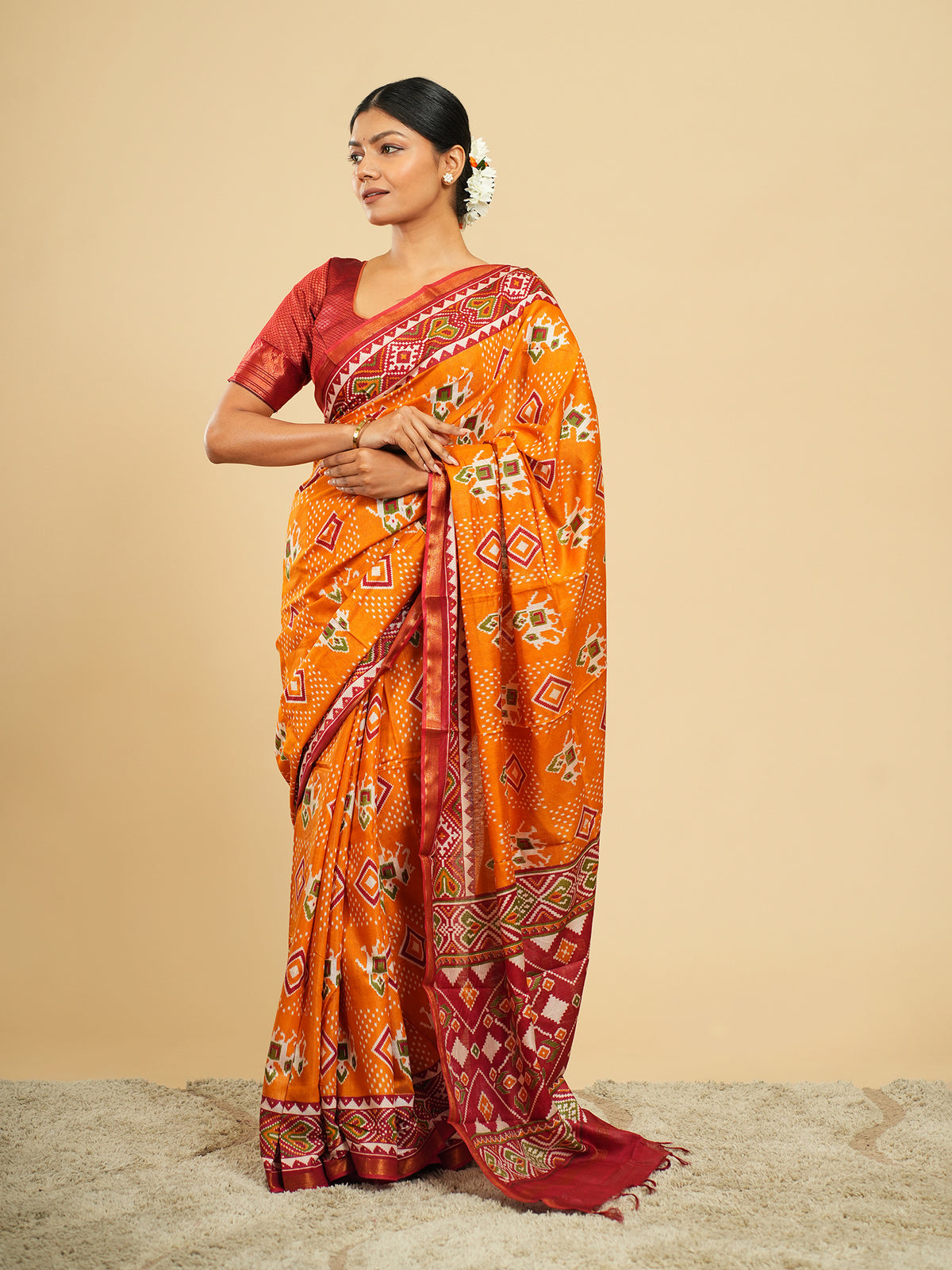 Orange Modal Patola-print saree – Koshnika