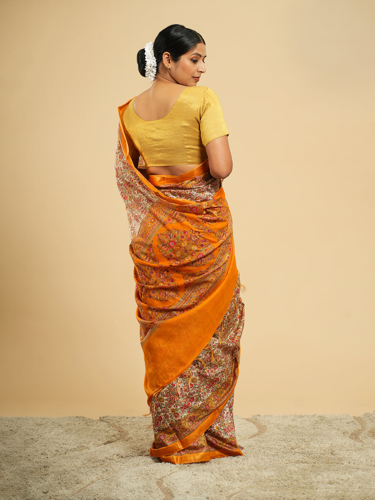 Modal floral-print saree, floral print close-up – Koshnika