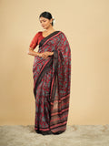 Crimson red Modal block-print saree – Koshnika