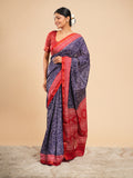 Midnight blue Modal Bandhni-print saree, red border – Koshnika