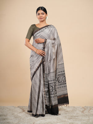 Silver grey Modal Bandhni-print saree – Koshnika