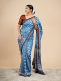 Metallic blue Modal abstract-print saree – Koshnika