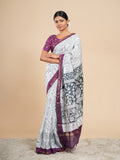 Off-white Chanderi pencil Kalamkari-print saree – Koshnika
