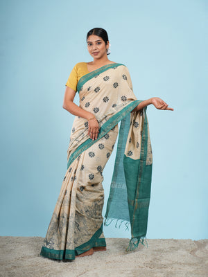 Ivory Vegan Silk Kalamkari-print saree – Koshnika