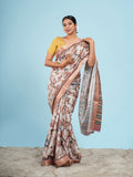 Soft beige floral self-jacquard saree – Koshnika