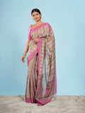 Blush striped bamboo tissue silk saree – Koshnika