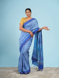 Indigo blue Vegan Silk geometric-print saree – Koshnika