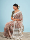 Natural bamboo silk block-print saree – Koshnika