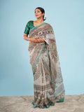 Aranya ivory Tussar silk Madhubani-print saree – Koshnika