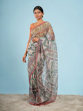 Rust Tussar silk Madhubani-print saree – Koshnika