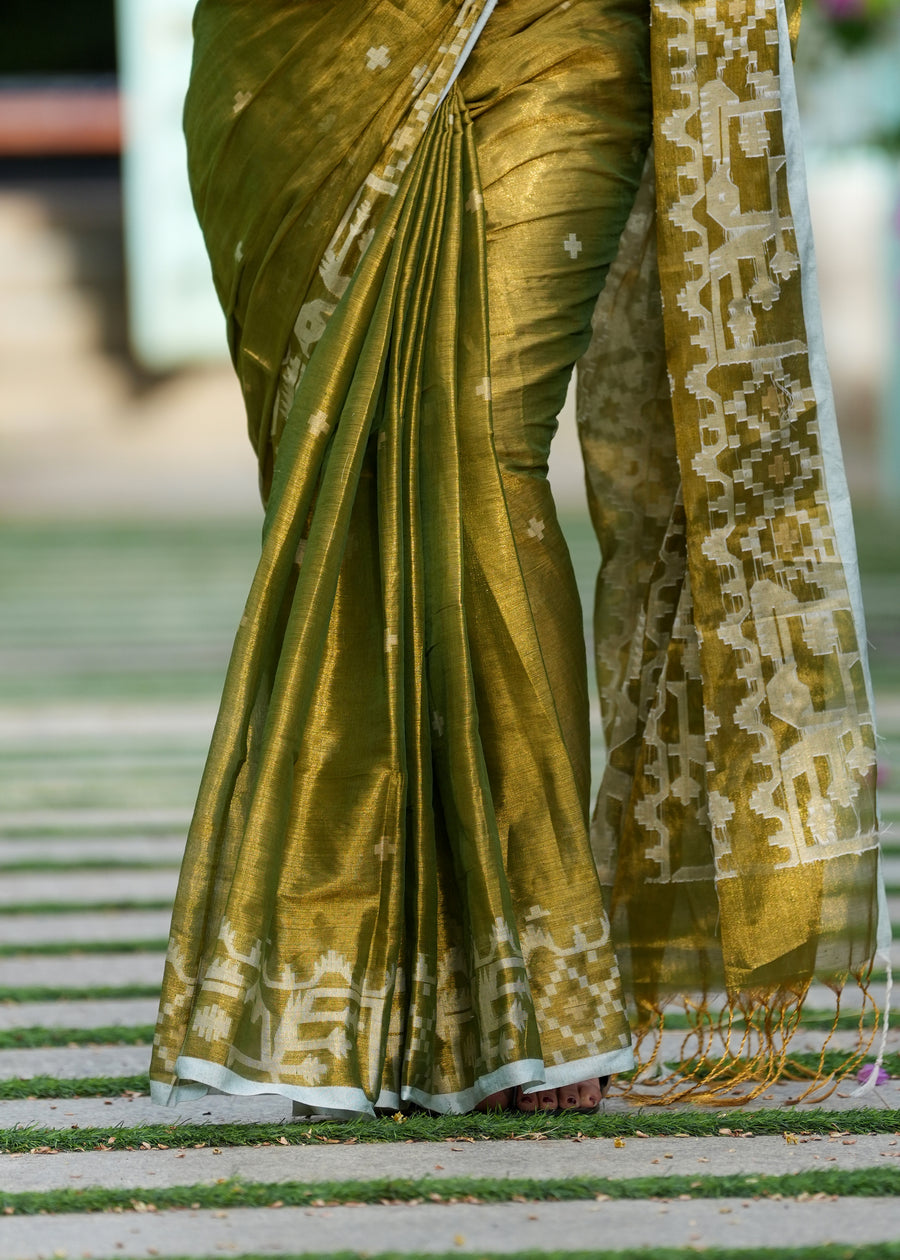 Deep Olive Tissue Saree