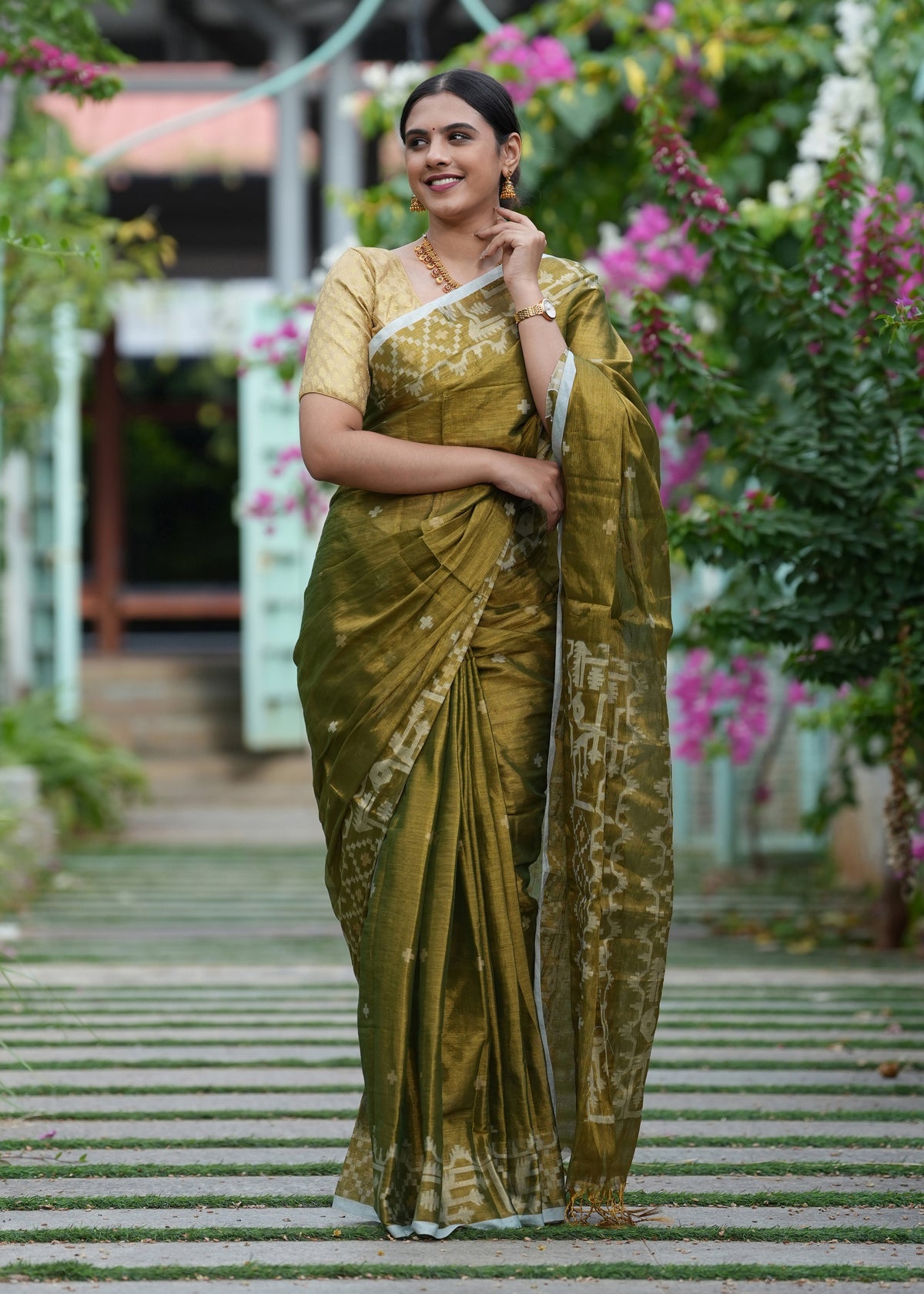 Deep Olive Tissue Saree