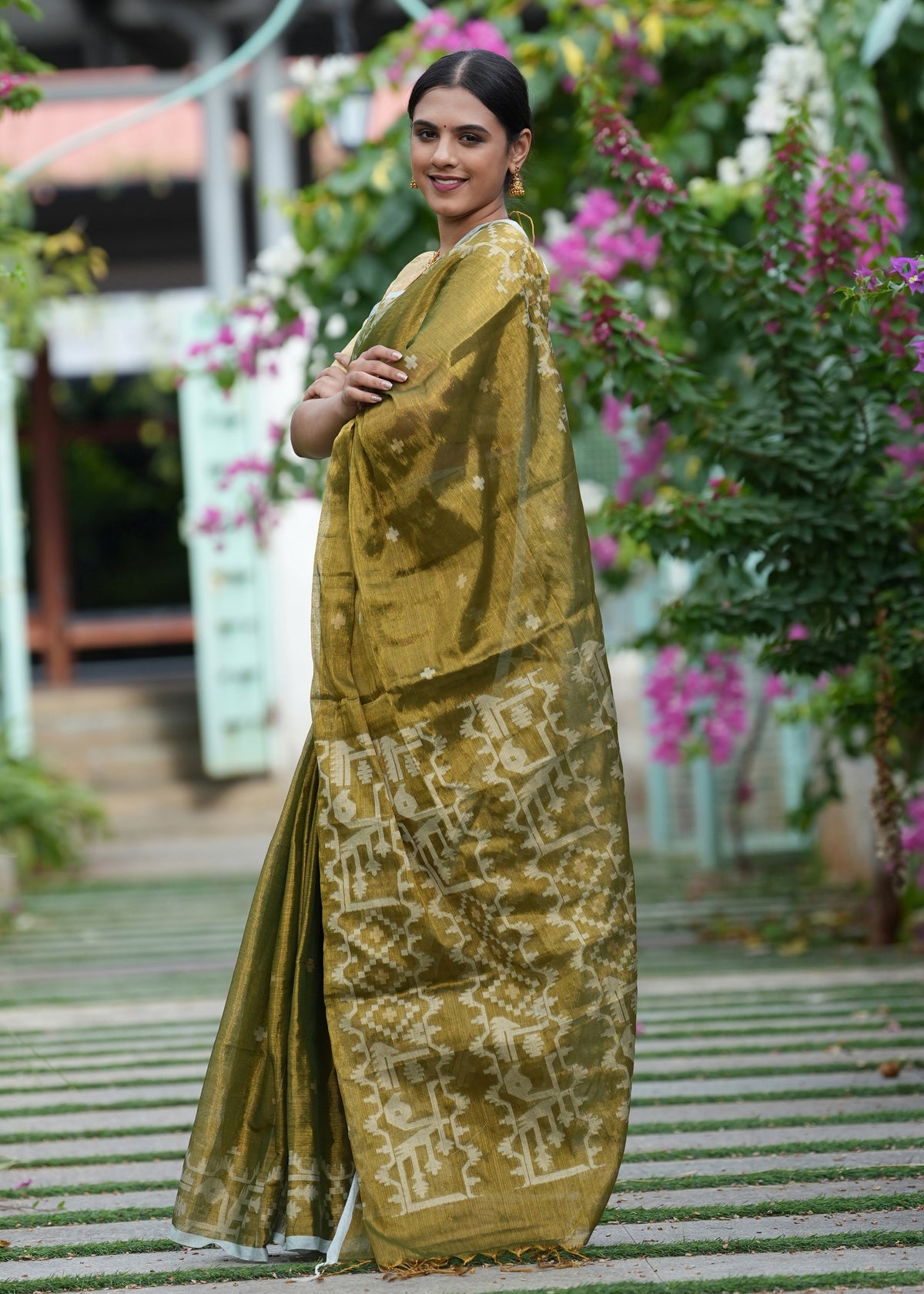 Deep Olive Tissue Saree