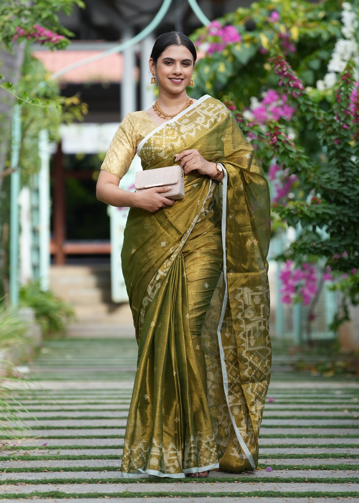Deep Olive Tissue Saree