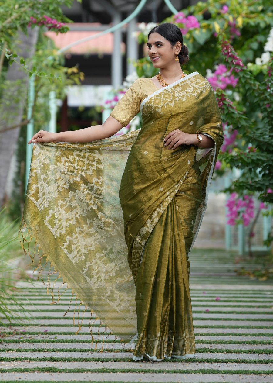 Deep Olive Tissue Saree