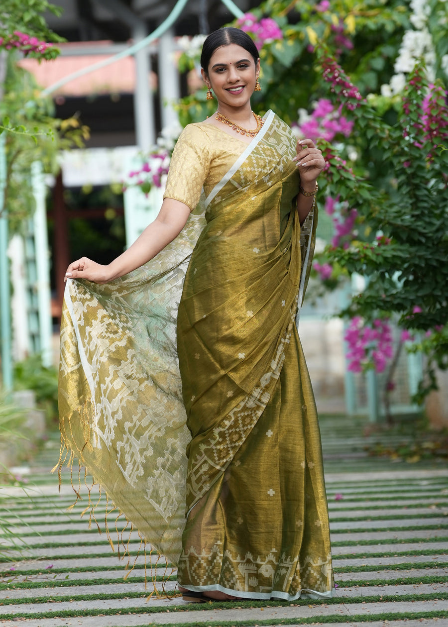 Deep Olive Tissue Saree