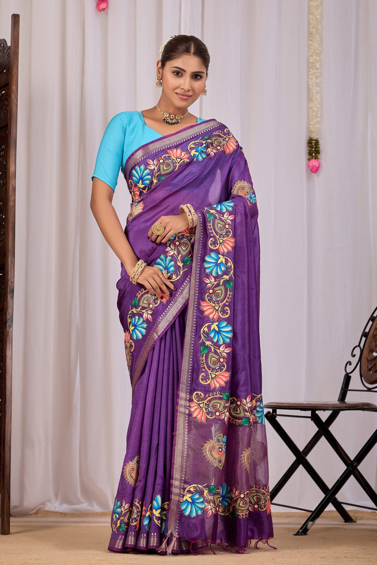 Kalika Grape Purple Banana Silk Saree — front view