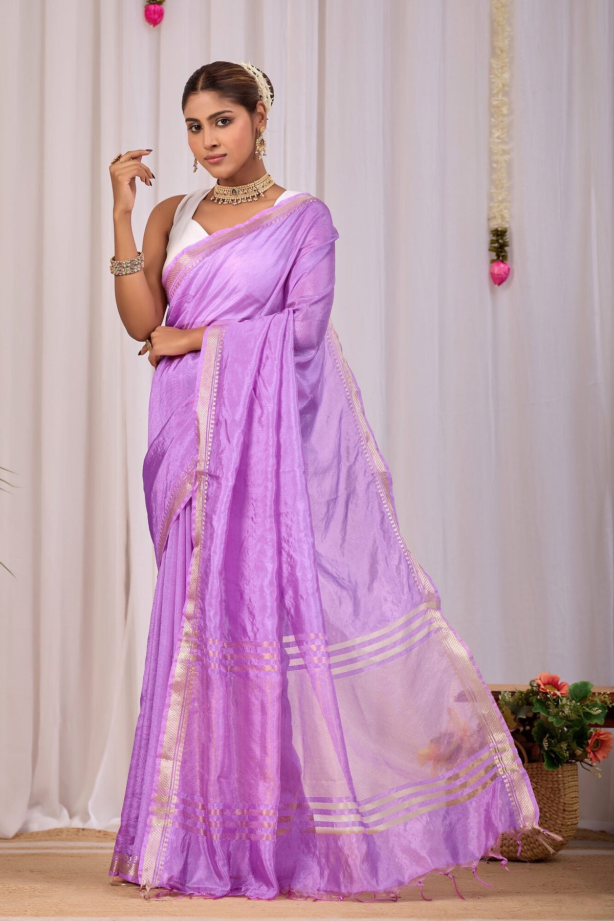 Kumud Lilac Banana Silk Saree — pallu detail