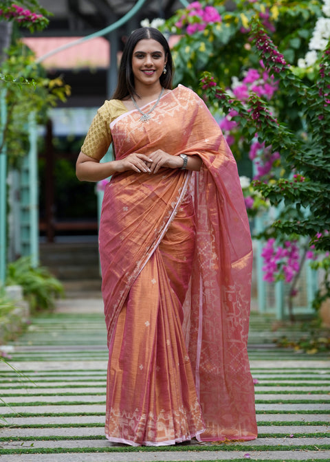 Peach Tissue Saree