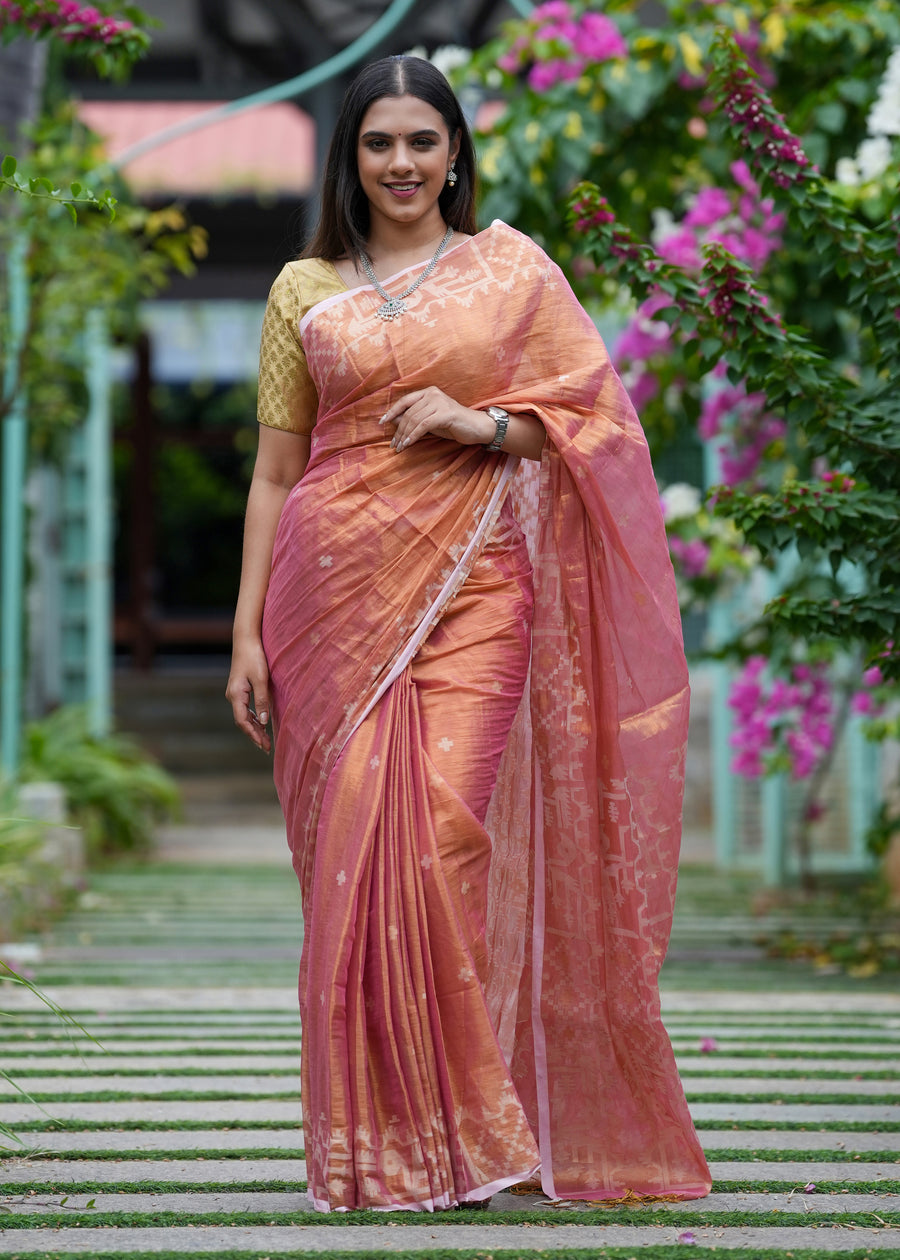 Peach Tissue Saree