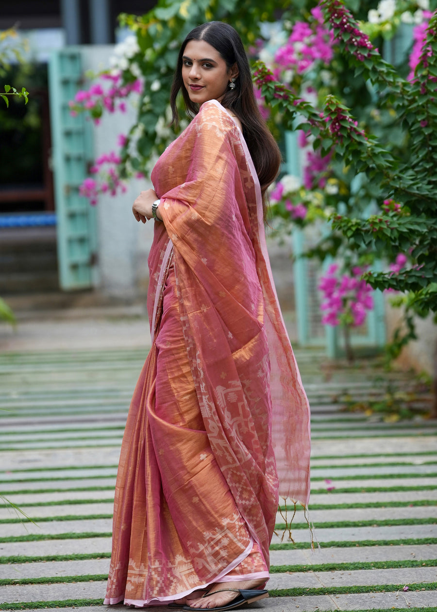 Peach Tissue Saree