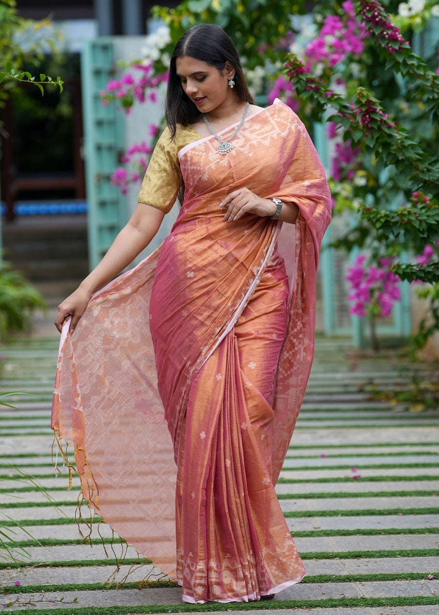 Peach Tissue Saree