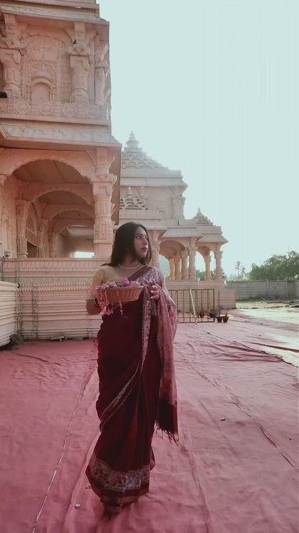 Vanya – Deep Maroon Vegan Silk Saree